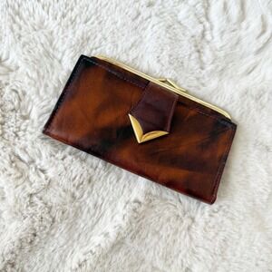 Florence Florentine Cowhide Italian Leather Coin Purse Wallet Brown Gold Clasp